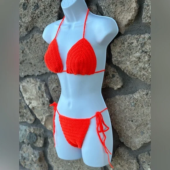 Vibrant Orange Crochet Bikini Set - Picture 4 of 12